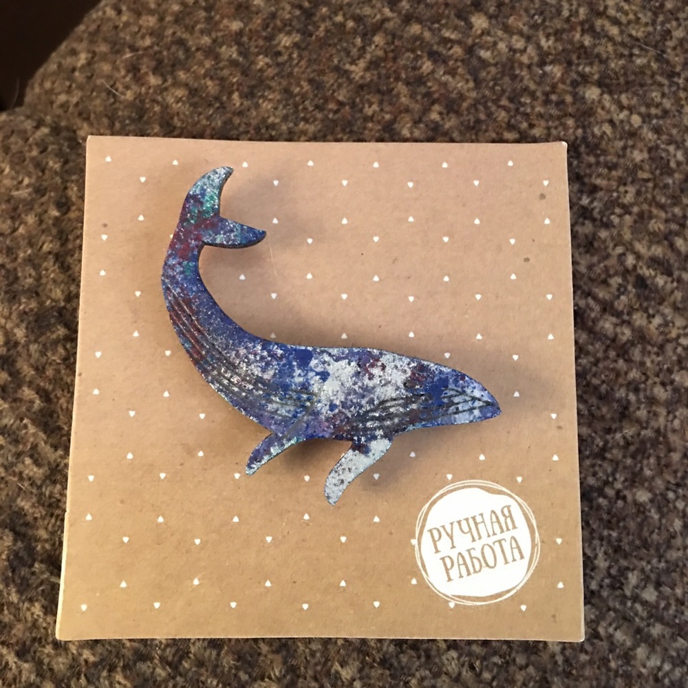 Russian Ручная работа / Hand Work / Handmade Wooden Whale Pin or Brooch